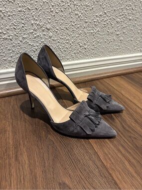 J. Crew Gray Suede Pointed Tassel D'Orsay Pumps